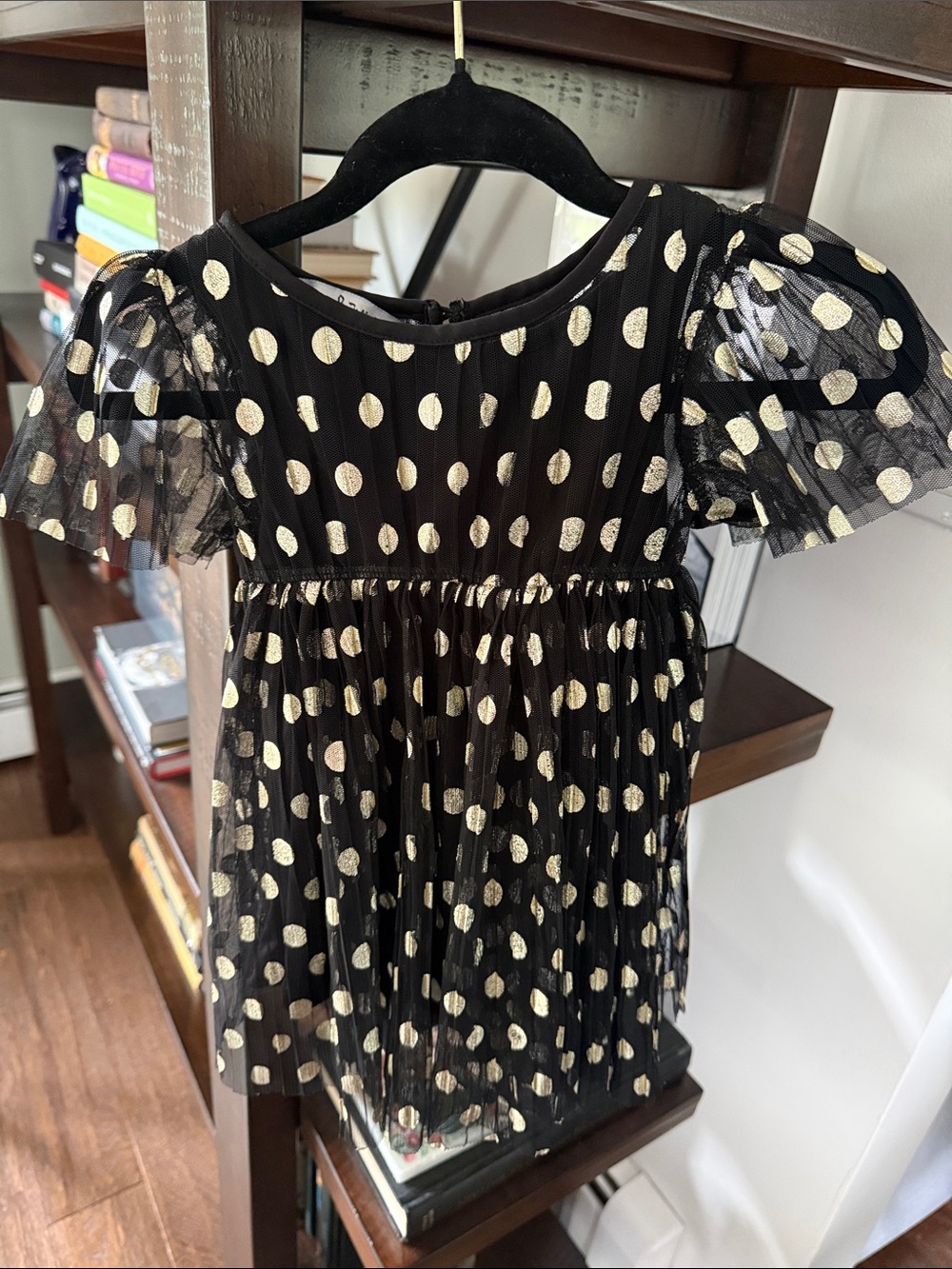 Pippa and Julie black and gold polka dot dress 12m